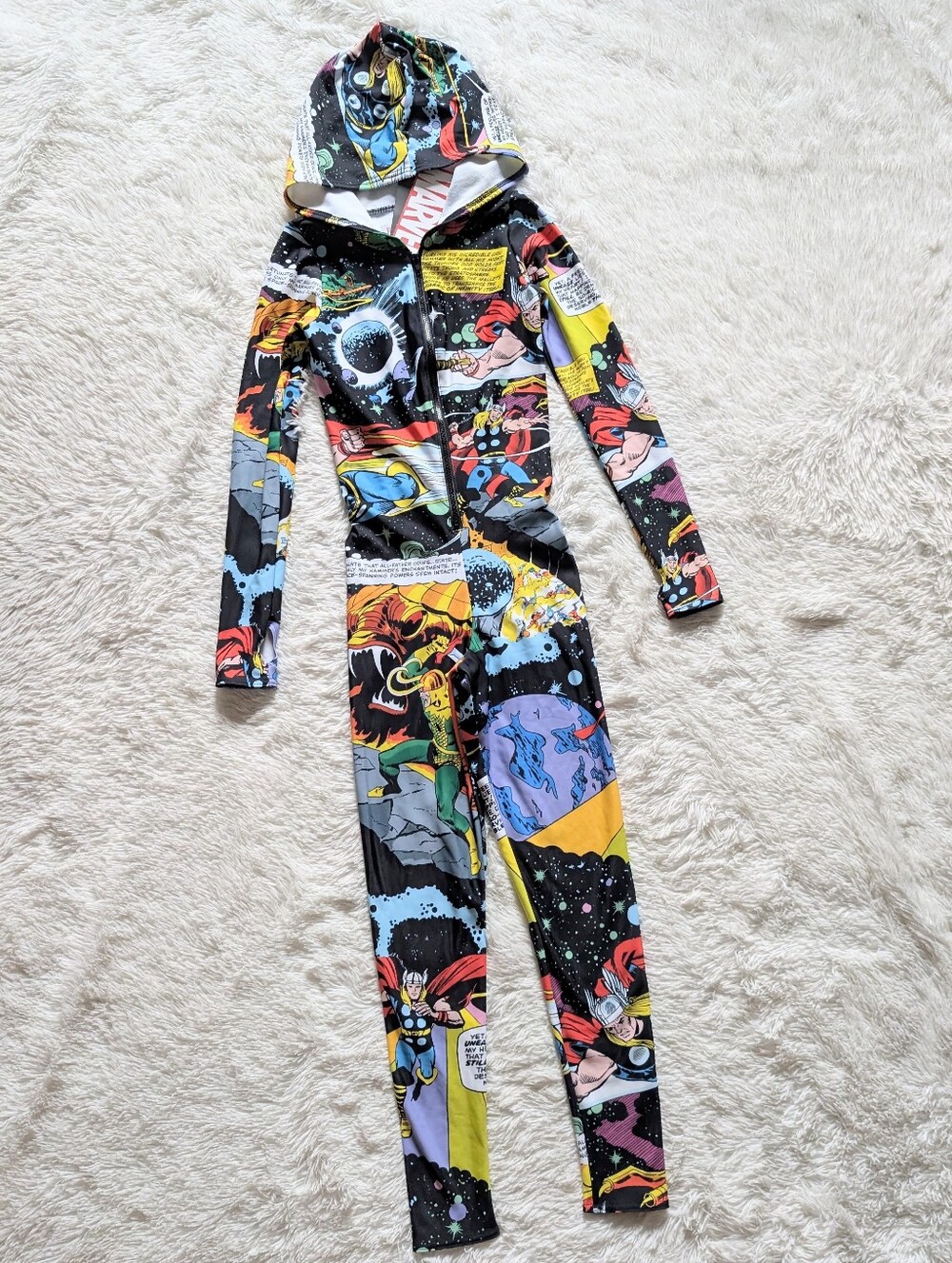 NWT Blackmilk Marvel Thor Rainbow Bridge Hooded Zip Jumpsuit Snugglesuit Small - Picture 2 of 16